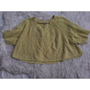 LOVE MORE Cropped Chunky Sweater Short Sleeves Choker Yellow Boho